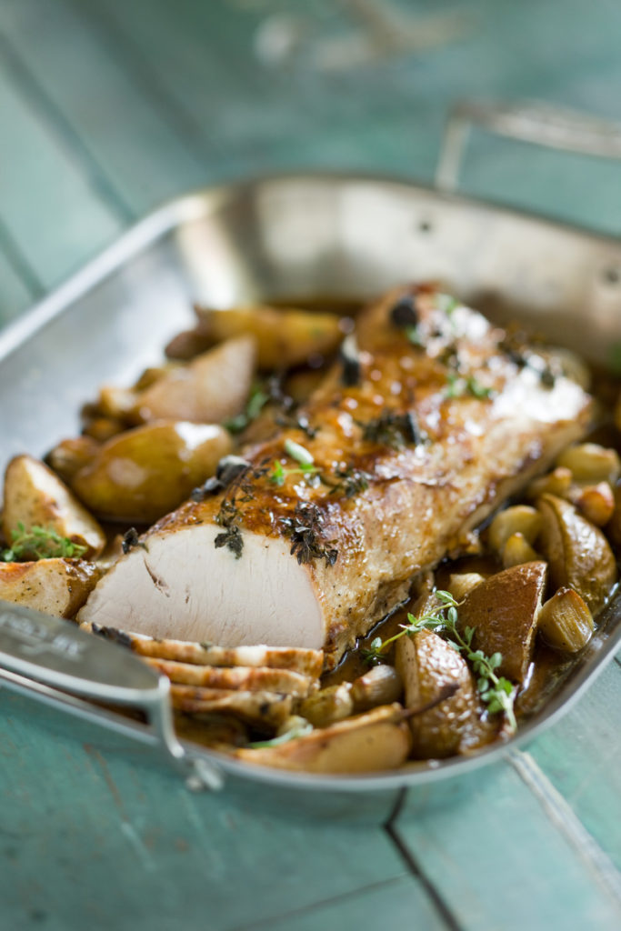 Pork Loin with Roasted Pears and Shallots
