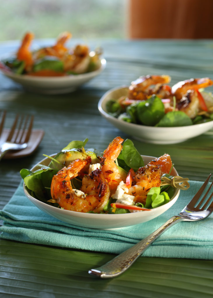 Grilled Shrimp Skewers with Mini Spinach Salads