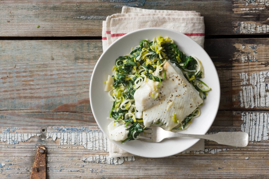 Baked Halibut with Spinach and Leeks Image