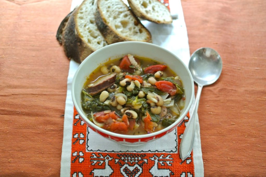 Black-Eyed Peas and Greens with Sausage Soup Image