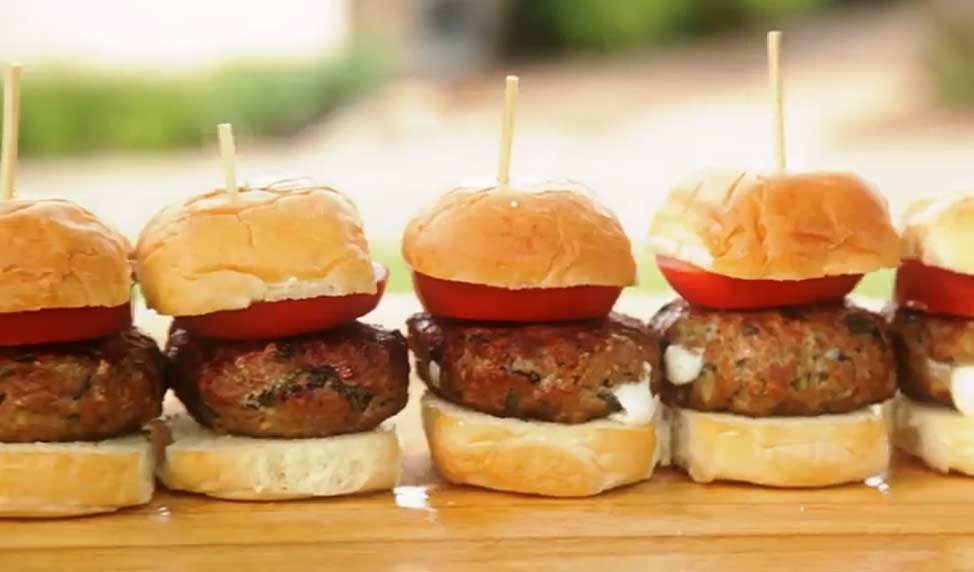 Mozzarella-Stuffed Caprese Turkey Sliders