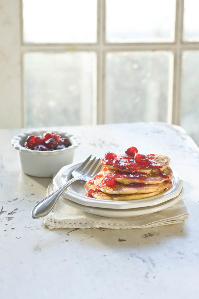 Cornmeal Pancakes with Cranberry-Maple Syrup Image