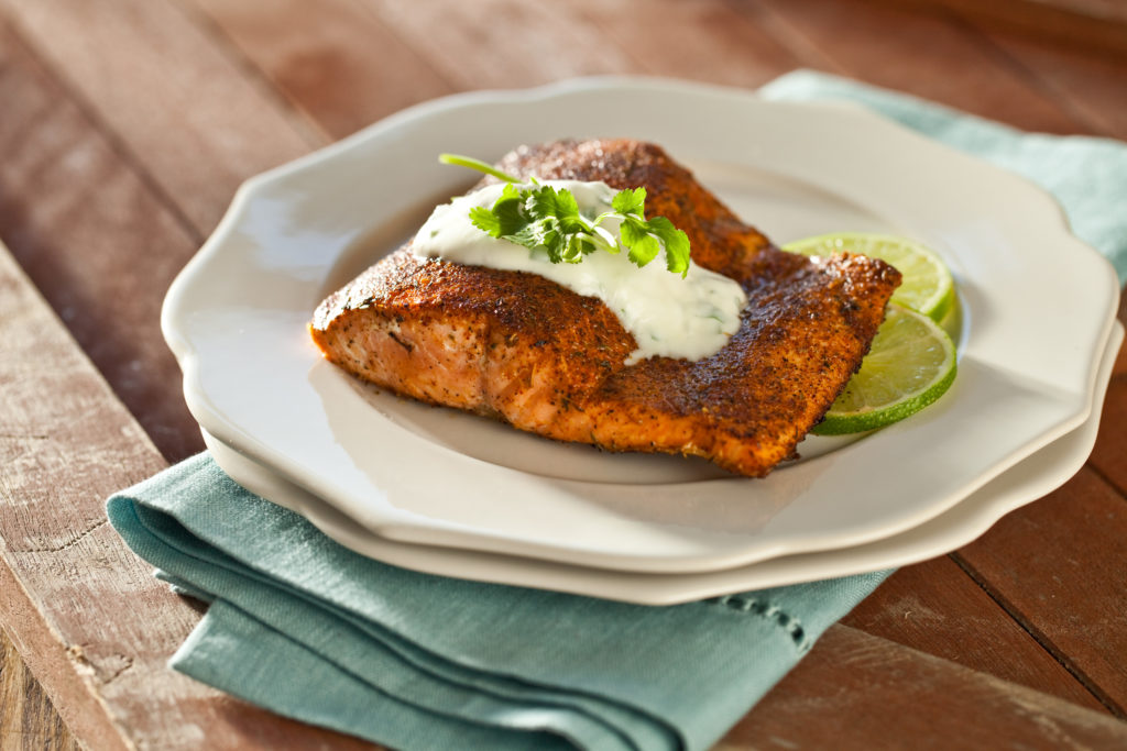 Blackened Salmon with Cilantro-Lime Creme Fraiche Image