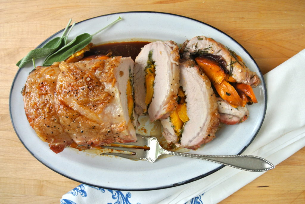 Rosemary Sage Peach Stuffed Pork Loin