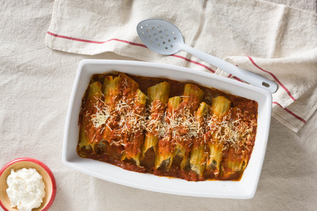 Manicotti with Beef, Arugula and Ricotta