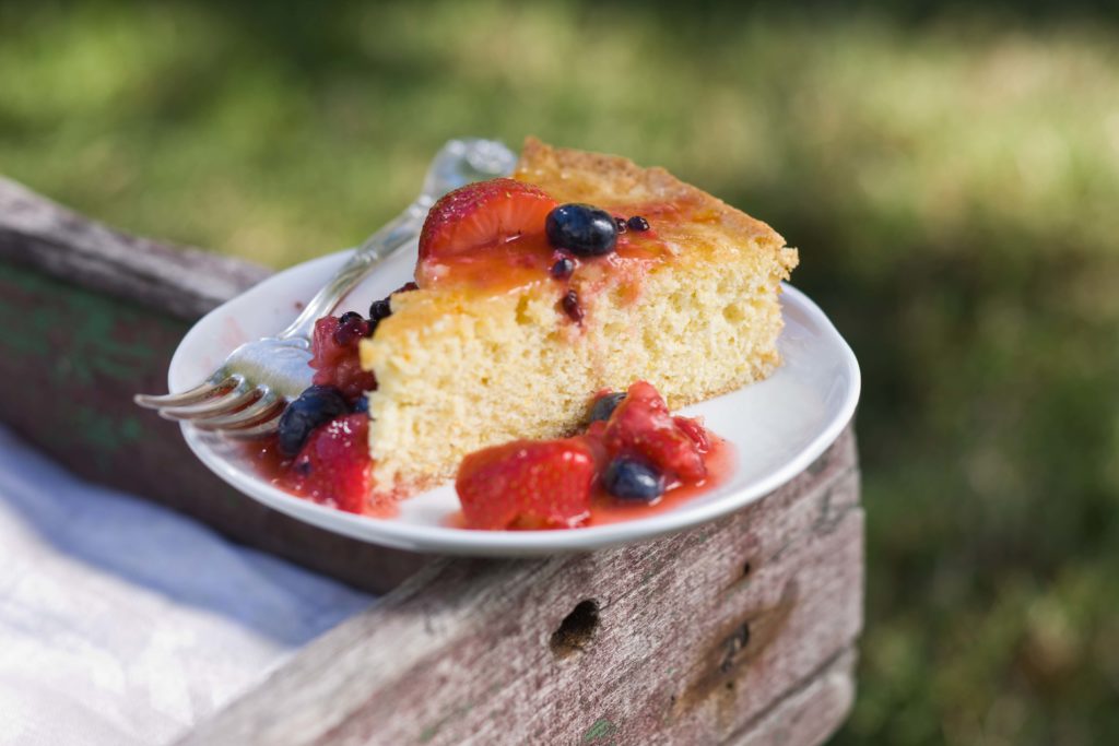 Rustic Cornmeal Cake with Macerated Berries