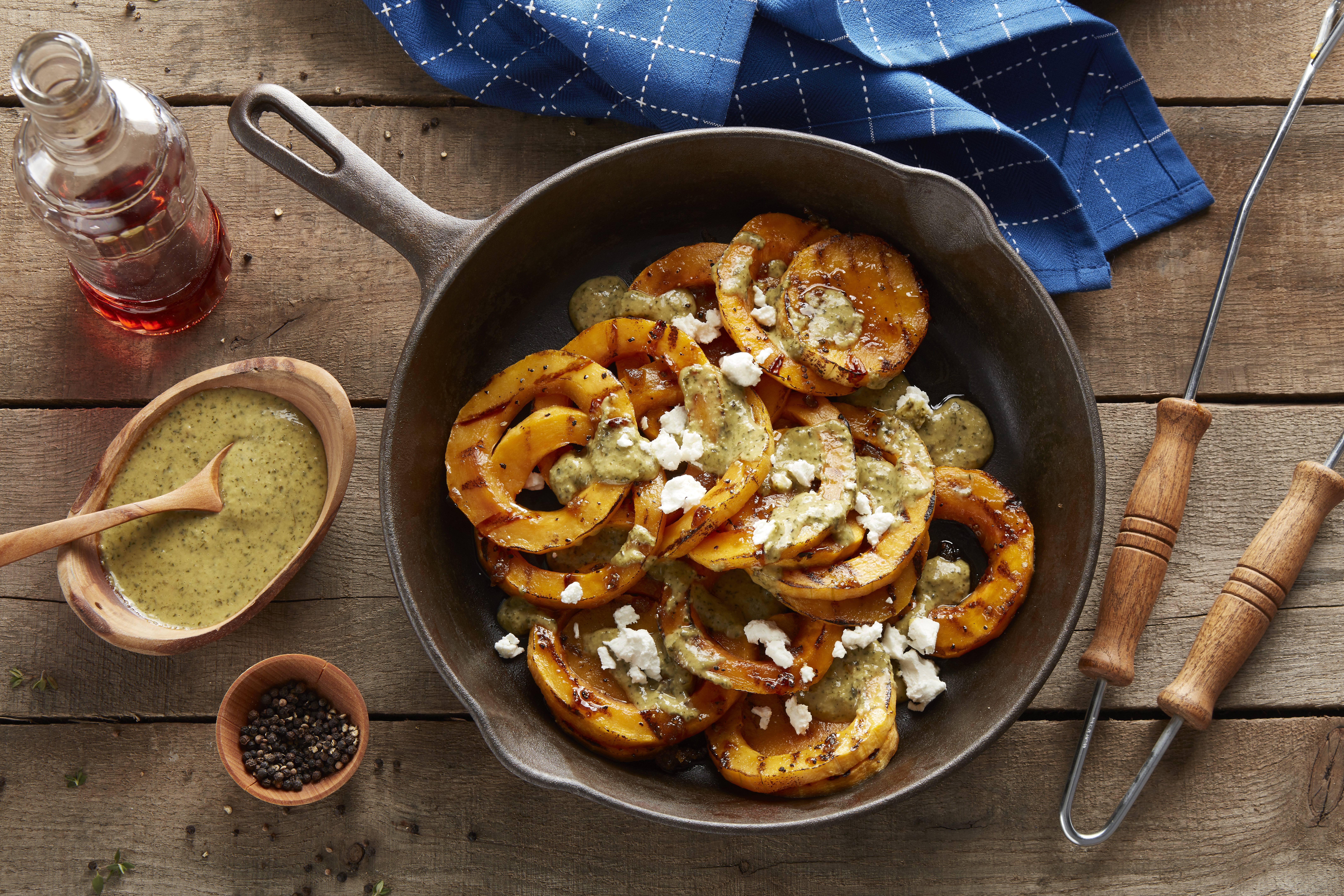 Charcoal Grilled Butternut Squash with Chimichurri and Goat Cheese Image